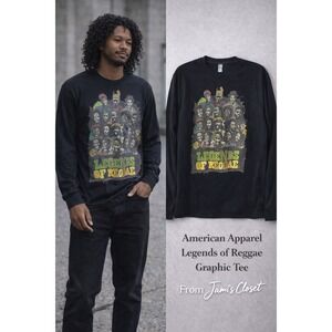 Legends of Reggae Long Sleeve Graphic T-Shirt Black American Apparel Men's M
